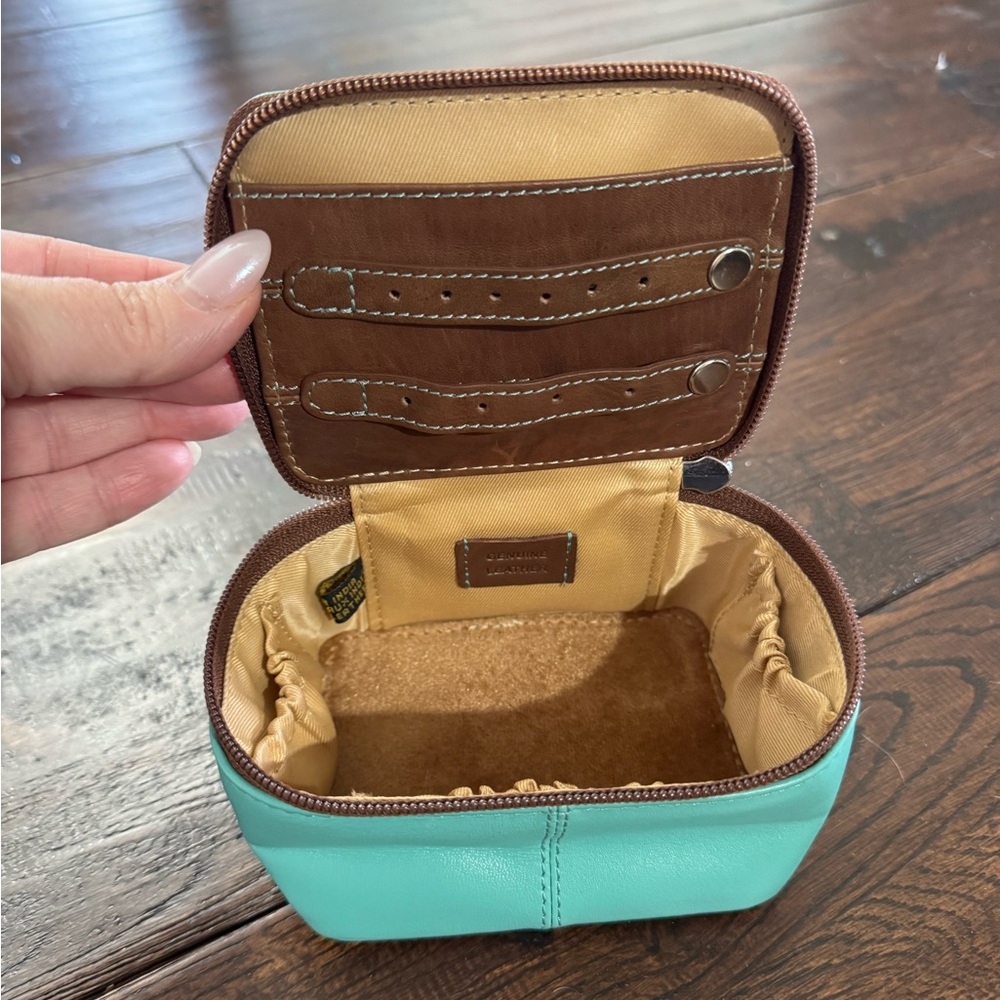 Teal Leather Jewelry Case with Brown Tassel and Accents - Picture 2 of 16